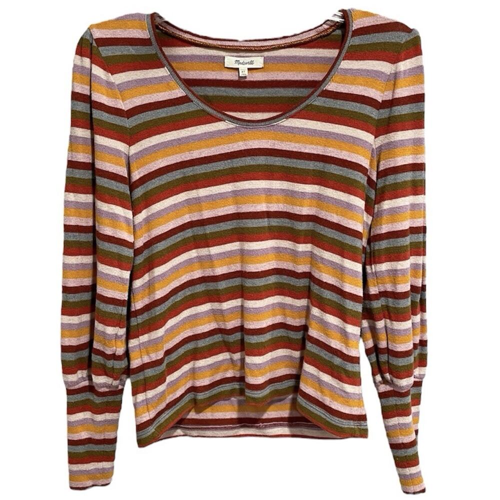 Madewell Retro Striped Long Puff Sleeve Shirt Size XS Fall Scoop Neck Long